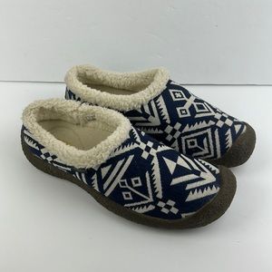 Keen Slippers Womens 8 Howser Slide Mule Flat Plaid Blue Beige Fabric Slip On